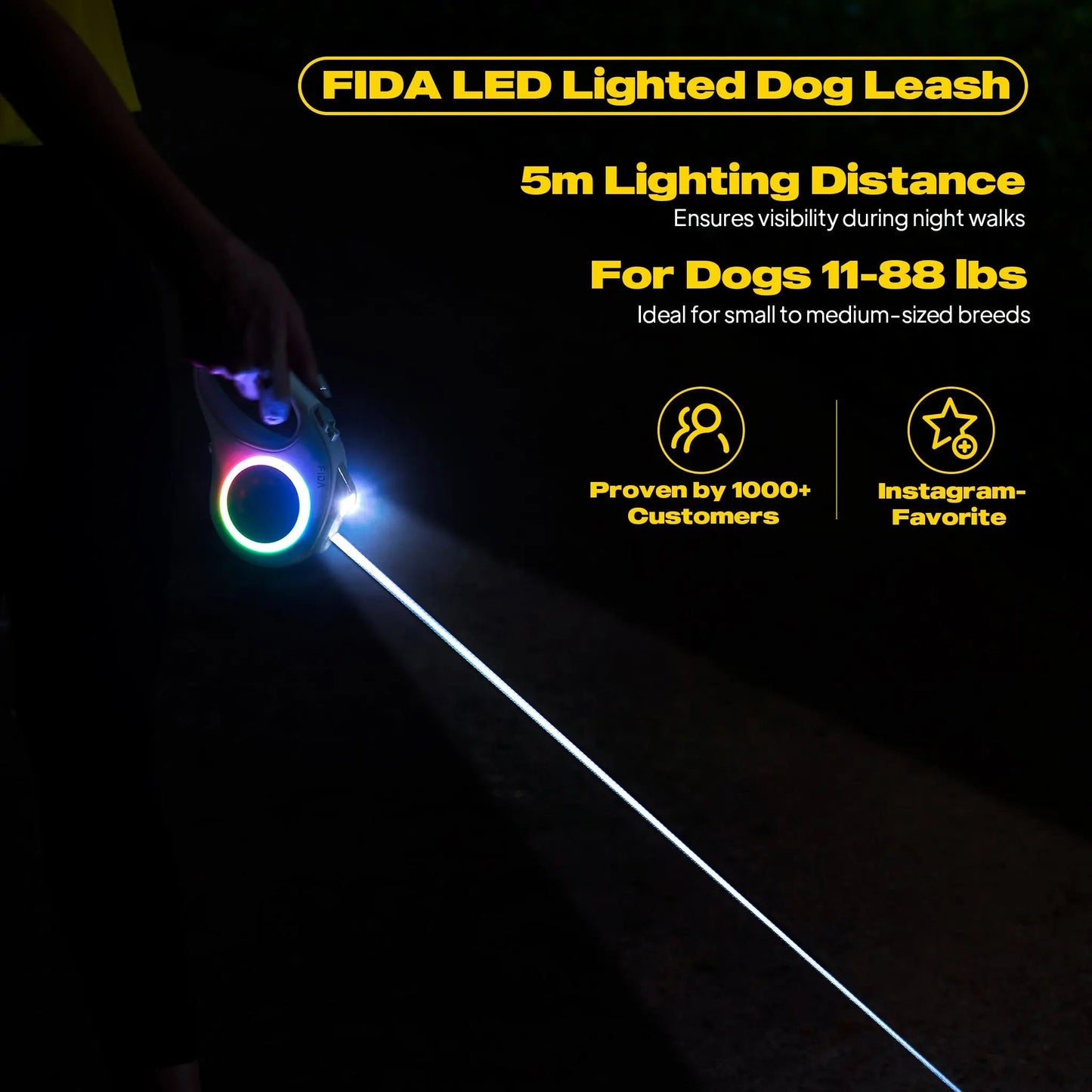 🔥 60% OFF Today! FIDA LED lighted retractable dog leash. Safer night walks.