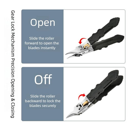 Black Anti-Slip Grip Gear Lock Nail Clipper Set with Ultra-Sharp Tips for Precise Access to Nail Grooves